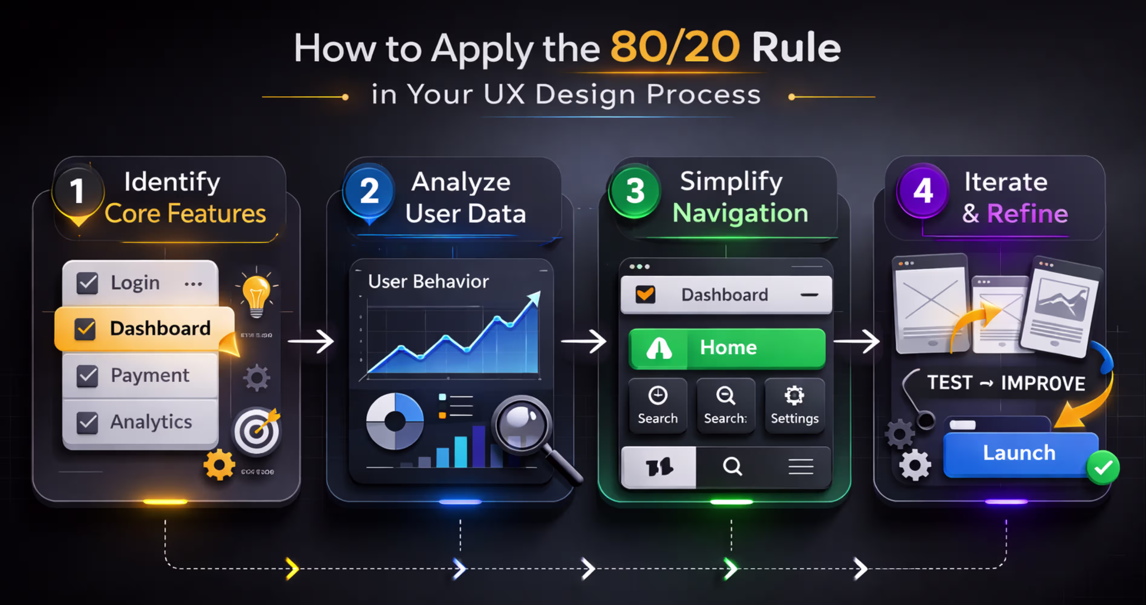 Step by step process to apply the 80 20 rule in UX design workflow using Figma