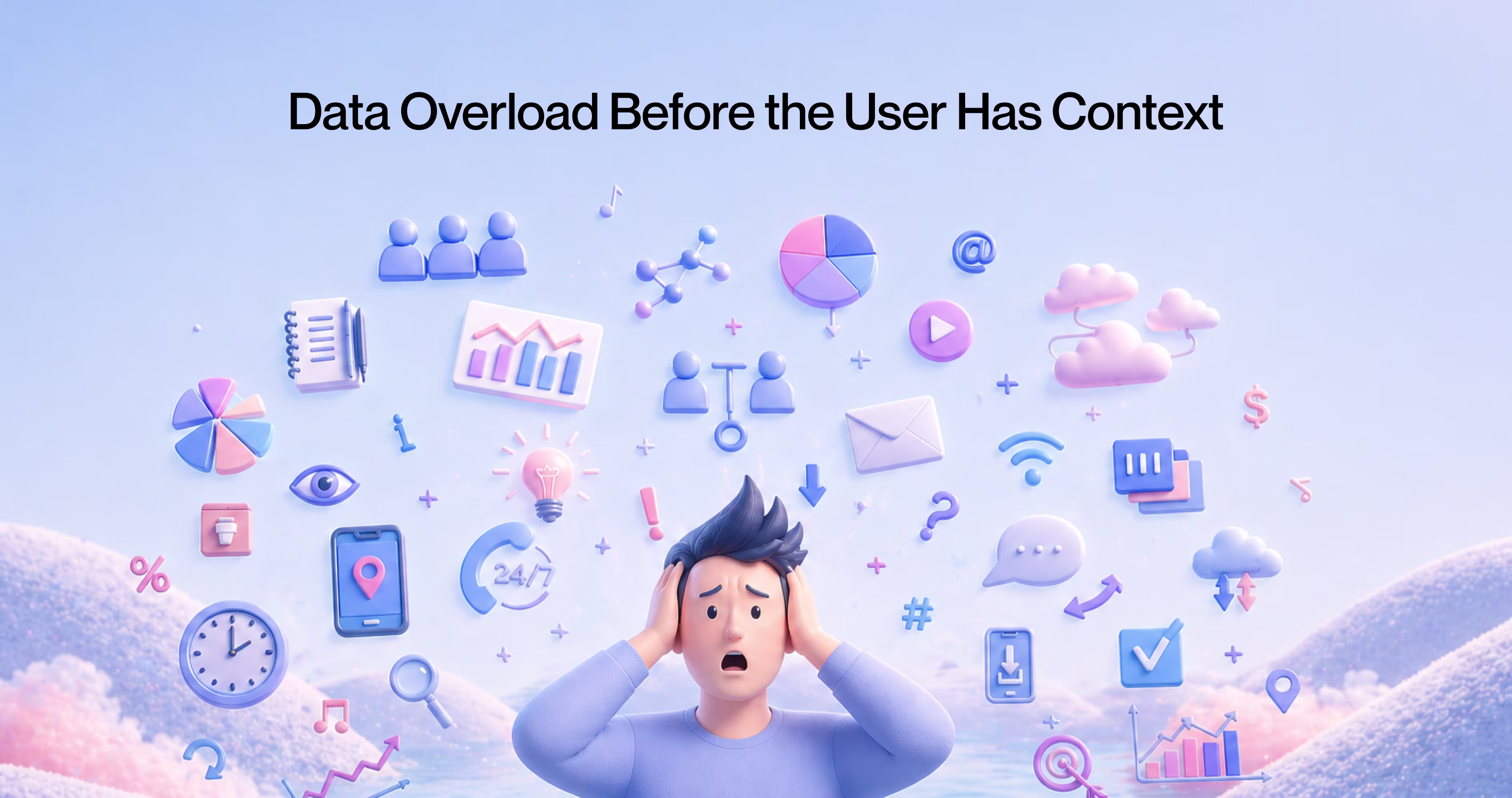 Overloaded analytics dashboard with too many charts metrics and filters before the user has context