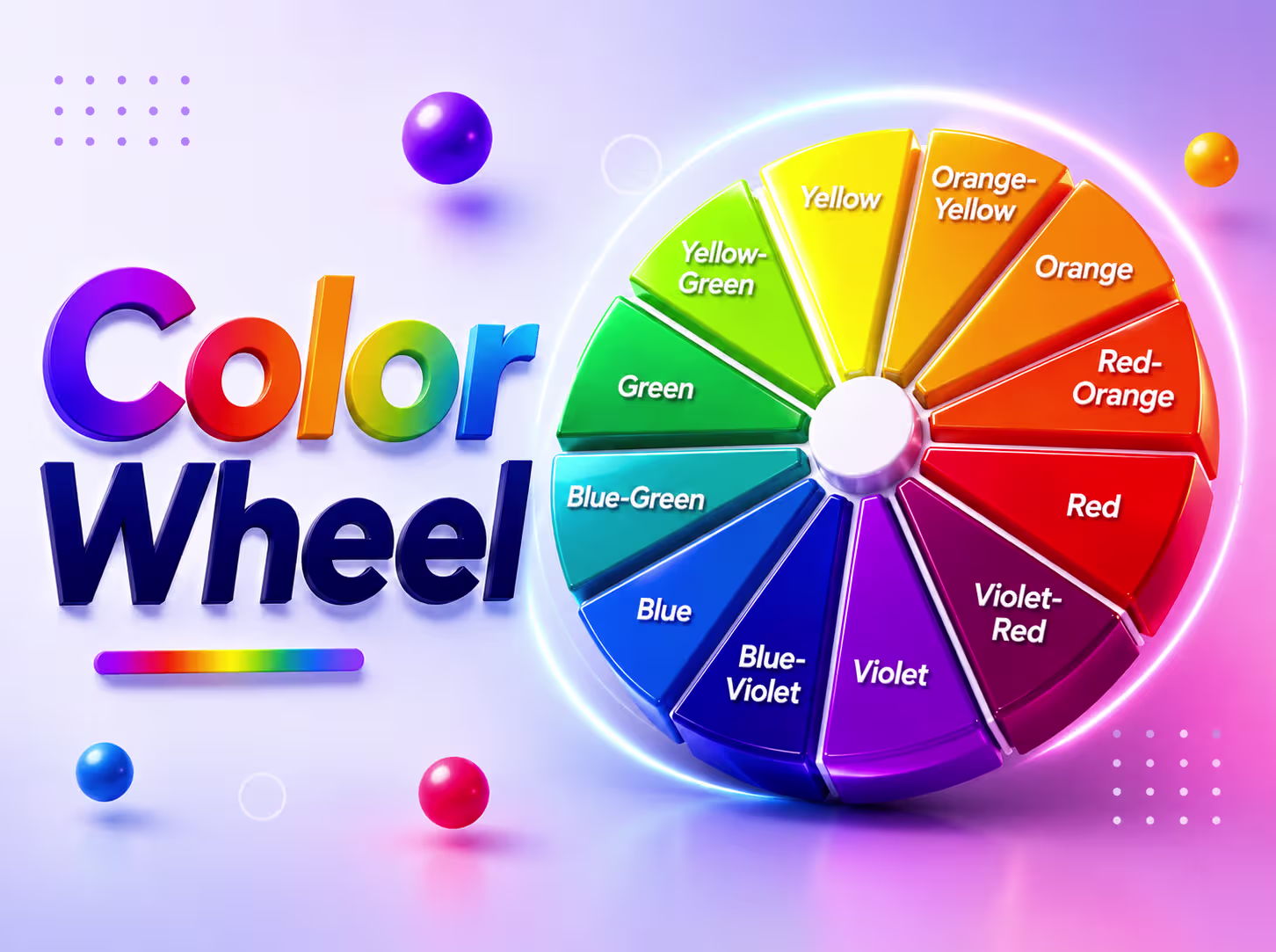 Illustrated color wheel showing primary, secondary, and tertiary colors for design and color harmony.