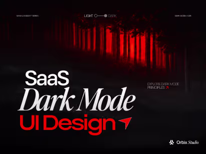 SaaS dark mode UI design concept showing a modern dark interface with red lighting, highlighting best practices for accessibility, color systems, readability, and user experience.