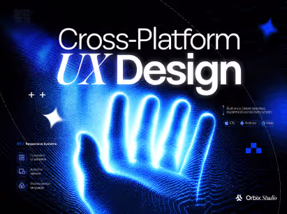 Cross-platform UX design showing iOS Android Web platforms with responsive systems consistent UI patterns adaptive layouts and shared design language for seamless user experiences across devices