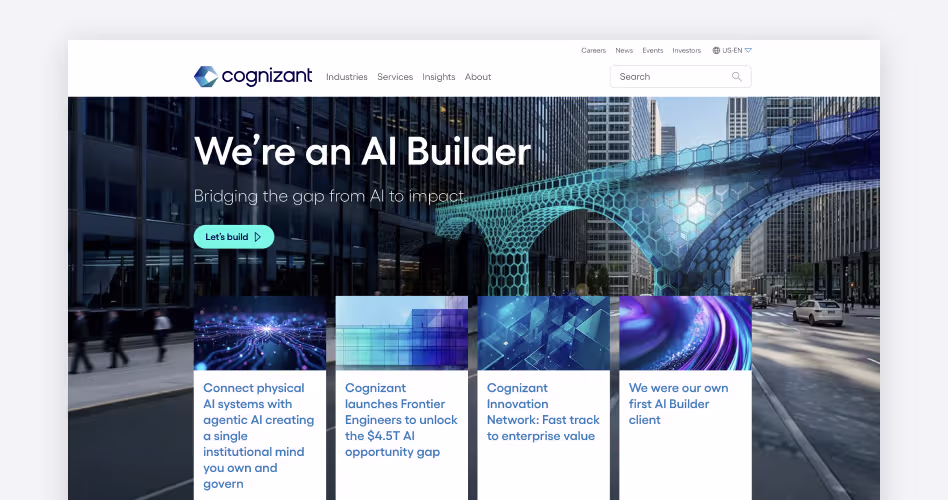 Cognizant homepage screenshot, one of the largest enterprise software development companies for large-scale digital transformation