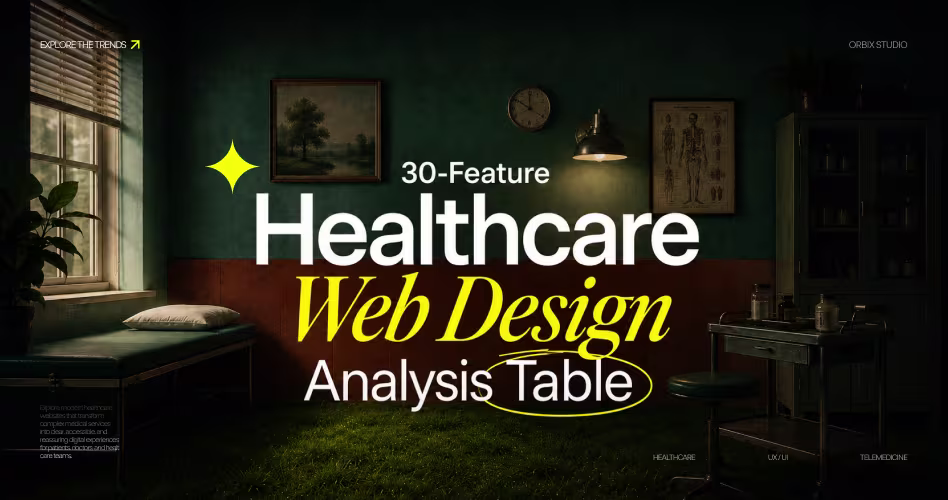 30-feature healthcare web design analysis table comparing modern medical websites