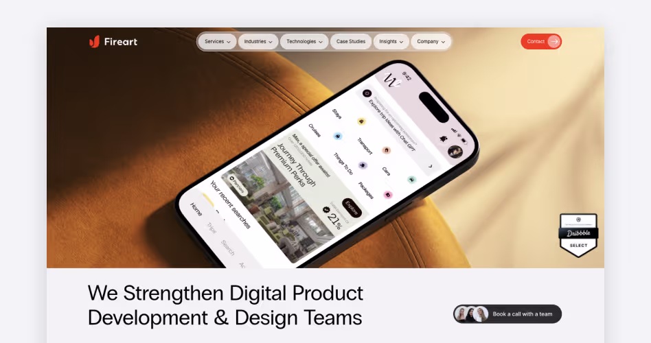 Fireart Studio homepage — creative product design and animation agency, #10 in Orbix Studio's 2026 dashboard list