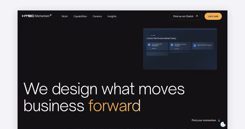 HTEC Momentum Design Lab homepage — enterprise UX and research agency, #7 in Orbix Studio's 2026 dashboard list