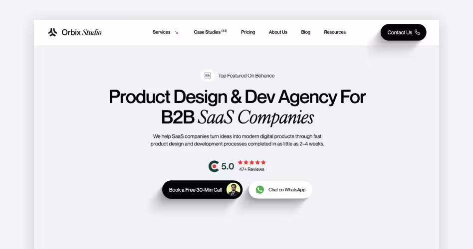 Orbix Studio homepage — B2B SaaS product design and development agency ranked #1 for dashboard design in 2026