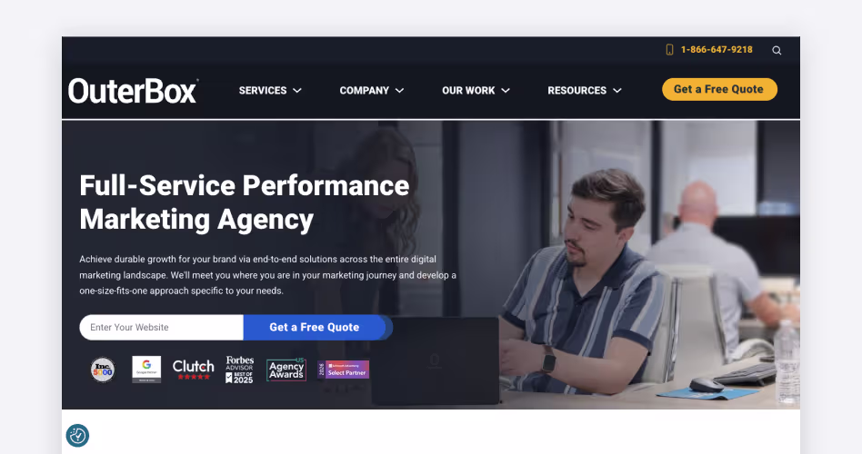 OuterBox web design agency homepage — full-service ecommerce performance marketing agency featured in the top web design companies guide