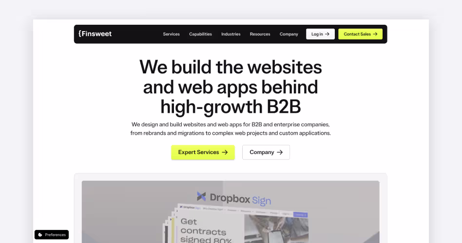 Finsweet web design agency homepage — advanced Webflow engineering agency for B2B featured in the top web design companies guide
