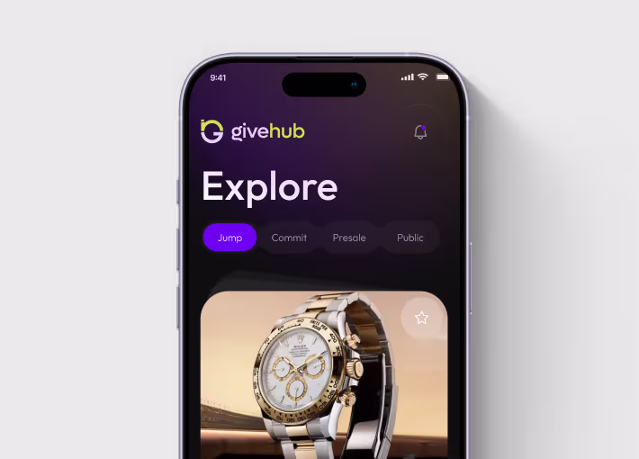 GiveHub donation app UX case study banner showing simplified mobile payment interface by Orbix Studio