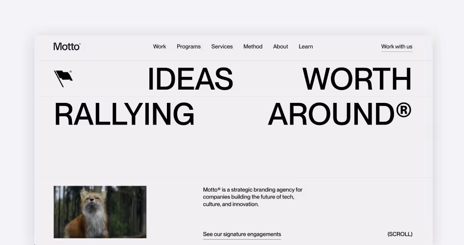 Motto homepage, a strategic branding agency leading with business strategy and category definition for leadership teams repositioning their business, featured in the 12 best B2B branding companies guide