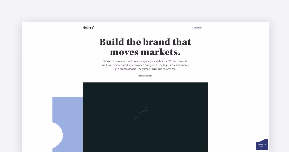 Sköna homepage, a woman-owned San Francisco and Stockholm agency building strategic brand narratives for B2B technology companies like Snowflake, featured in the 12 best B2B branding companies guide