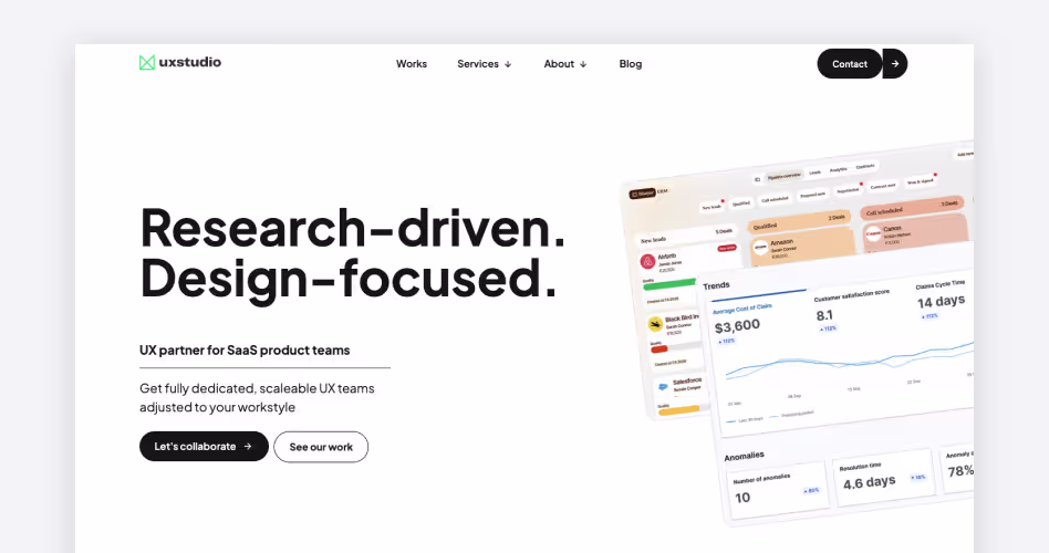UX studio homepage, a Budapest research and design agency embedding designer-researcher teams inside B2B SaaS product cycles, featured in the top usability testing agencies guide