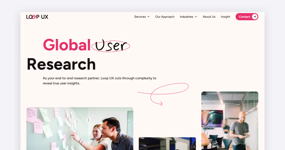 Loop UX homepage, a Copenhagen-based agency running global, multi-country qualitative UX research across 47 countries, featured in the best UX research agencies guide