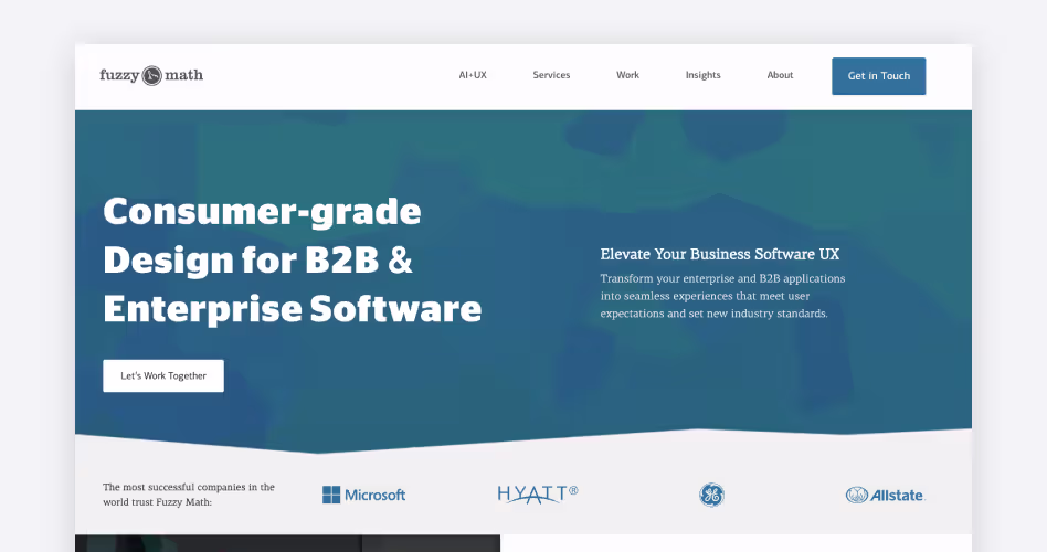 Fuzzy Math homepage, a Chicago boutique UX research agency specializing in complex, enterprise-grade B2B software, featured in the best UX research agencies guide