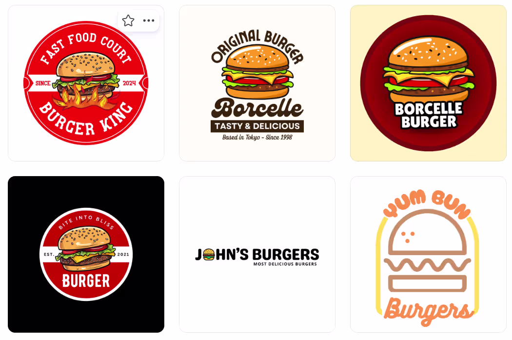 Canva's original "Borcelle Burger" logo template before customization to the Backyard Burgers business name, from the Design.com vs Adobe vs Canva comparison