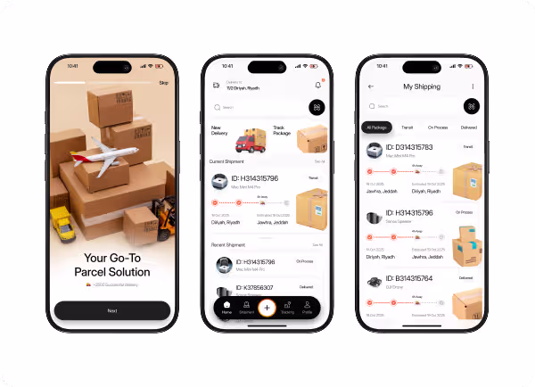 Couriq parcel app UX case study banner showing streamlined courier delivery interface by Orbix Studio