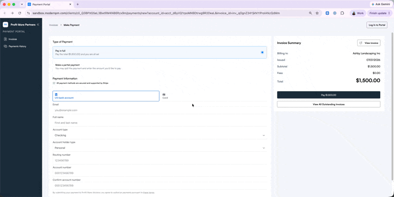 Logging into the Payment Portal with a unique access link from email