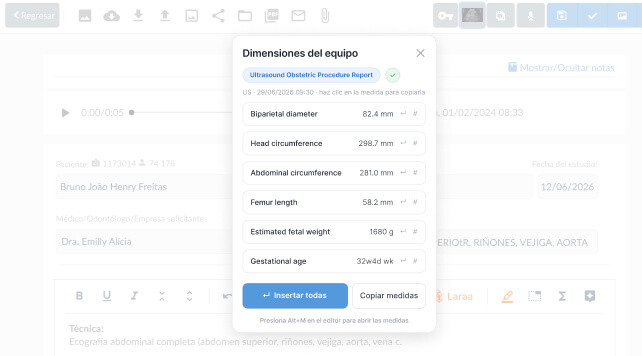 Imagem - Feature PACS - Modal de medidas do equipamento 