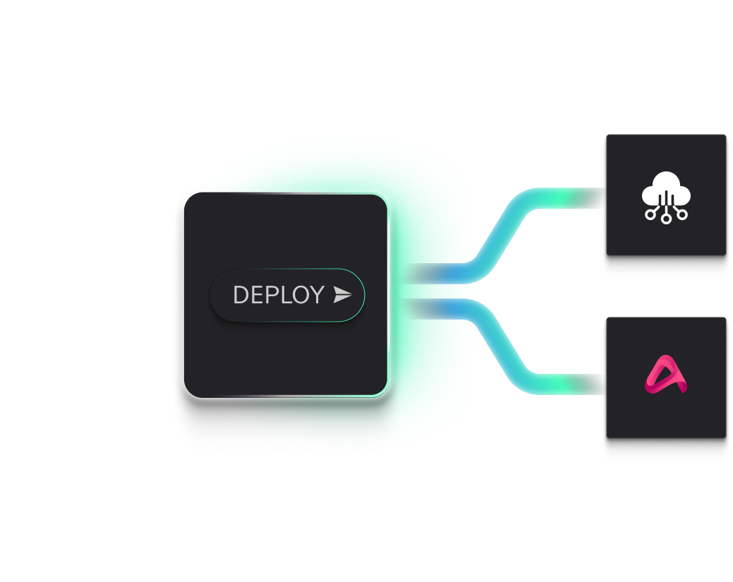 A green and blue box with a button that says deploy.