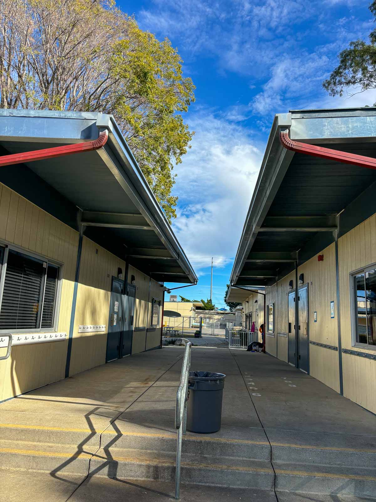 After: repaired roof edges along the classroom breezeway