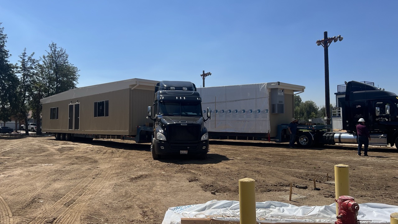 Modular classroom unit positioned on the prepared pad