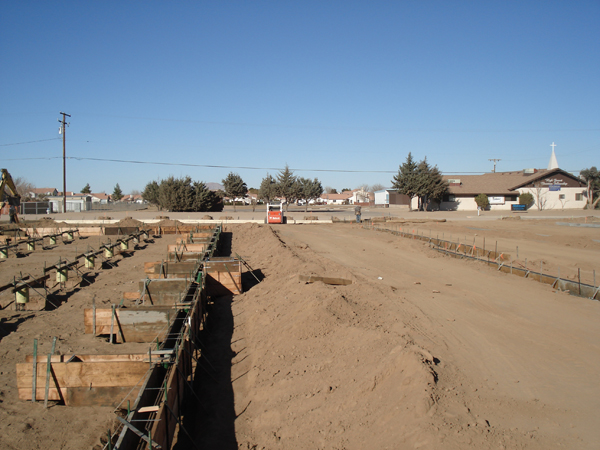 Trenched and formed foundation on the graded Hesperia site