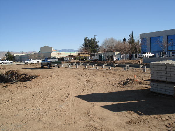 Staged block and materials on the prepared building site