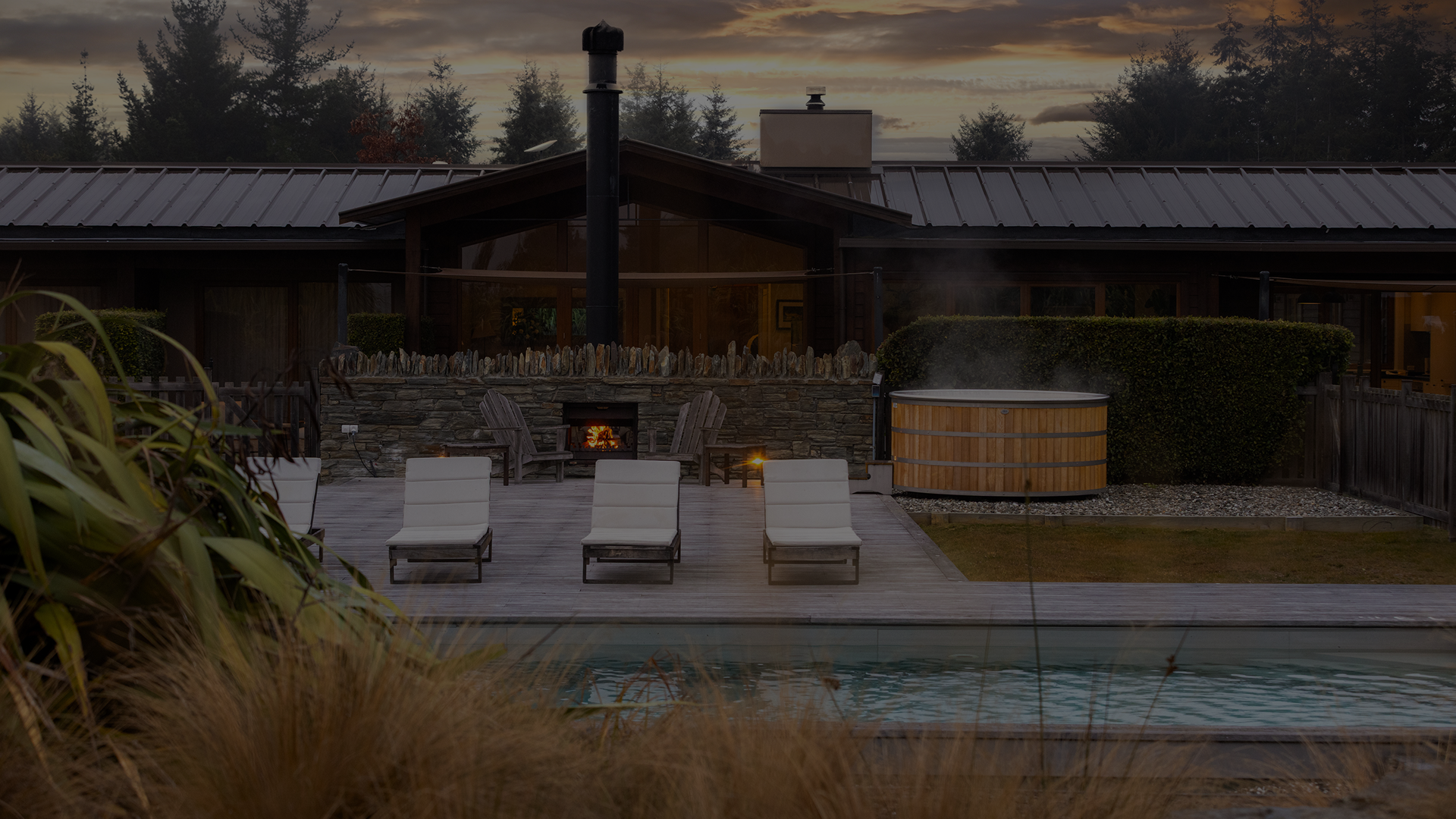 View looking over the pool area towards the mountains