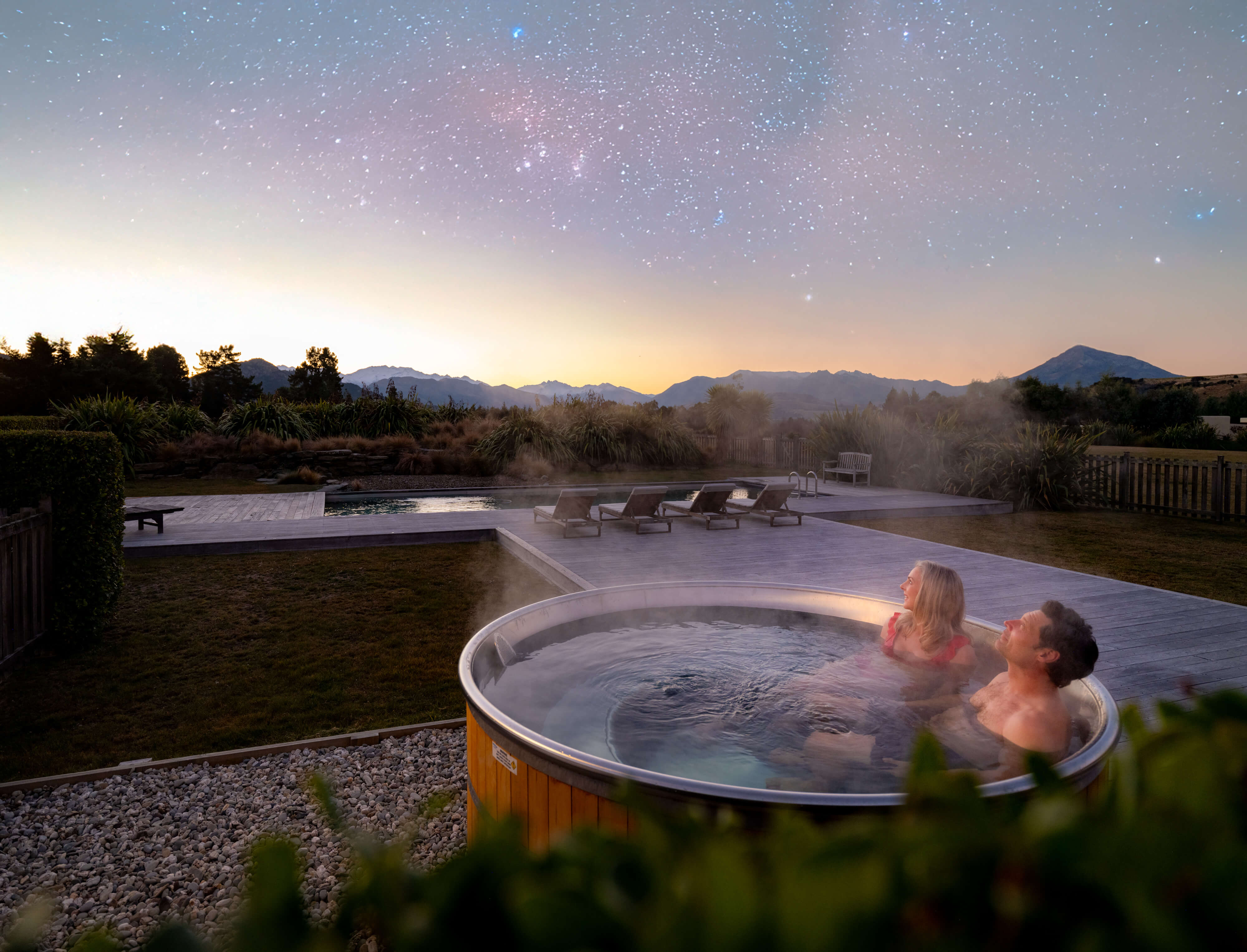 View looking over the pool area towards the mountains