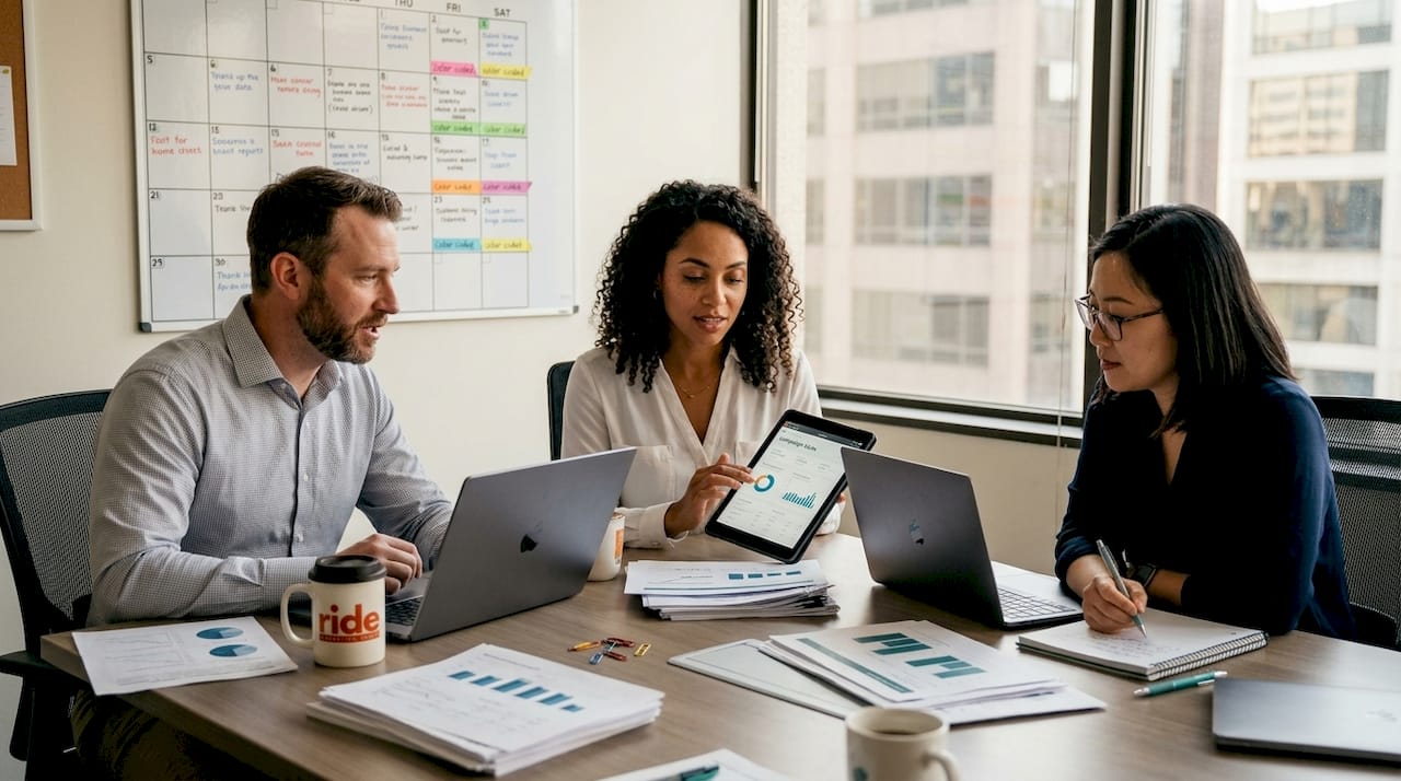 Small business team reviewing marketing results