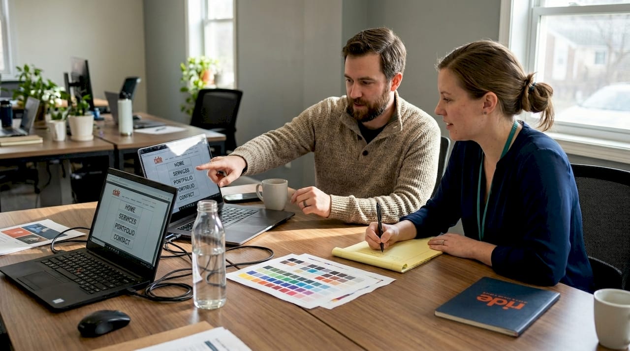Web designers reviewing site navigation options