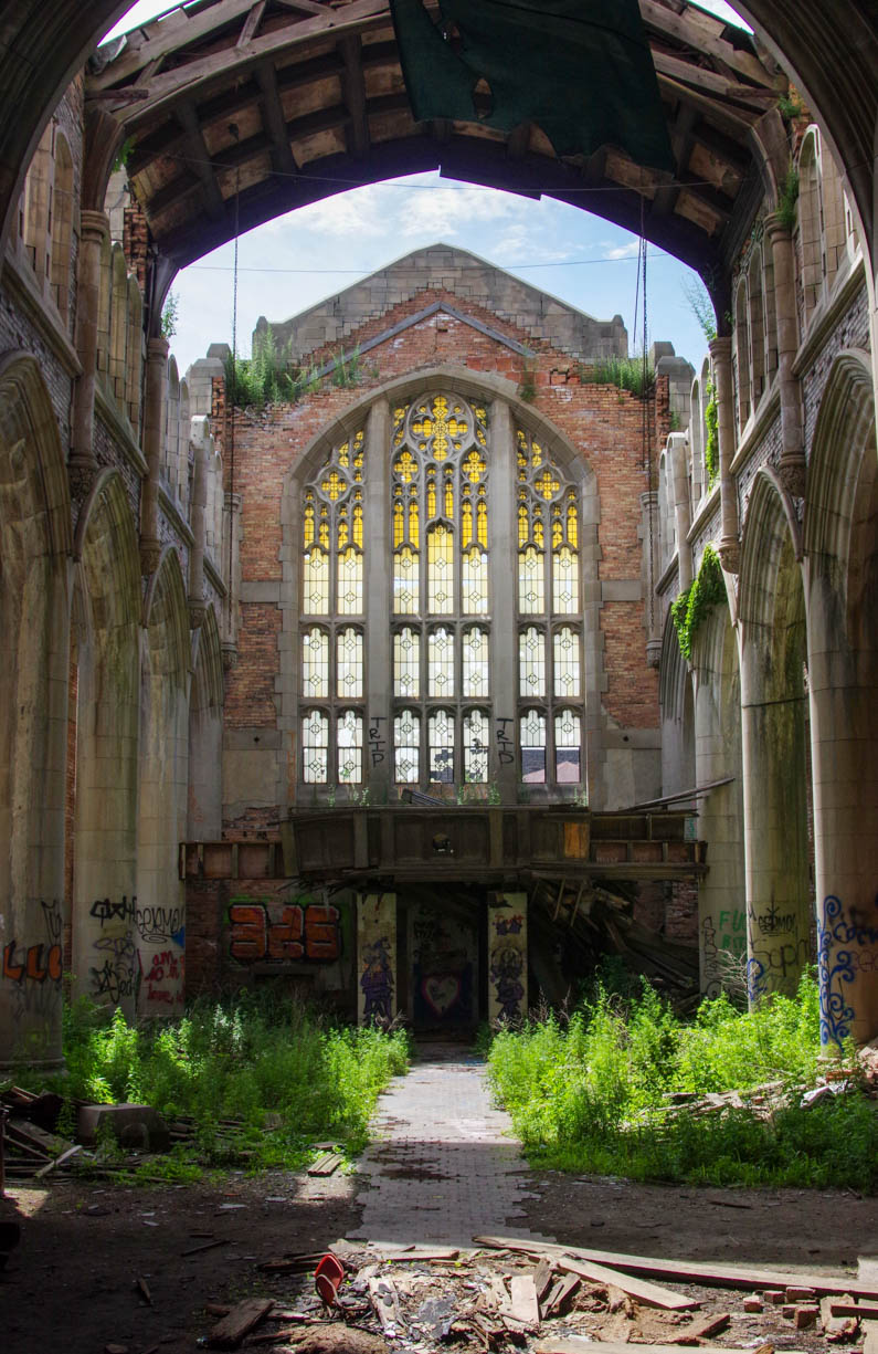 The abandoned City Methodist Church in downtown Gary, Indiana.