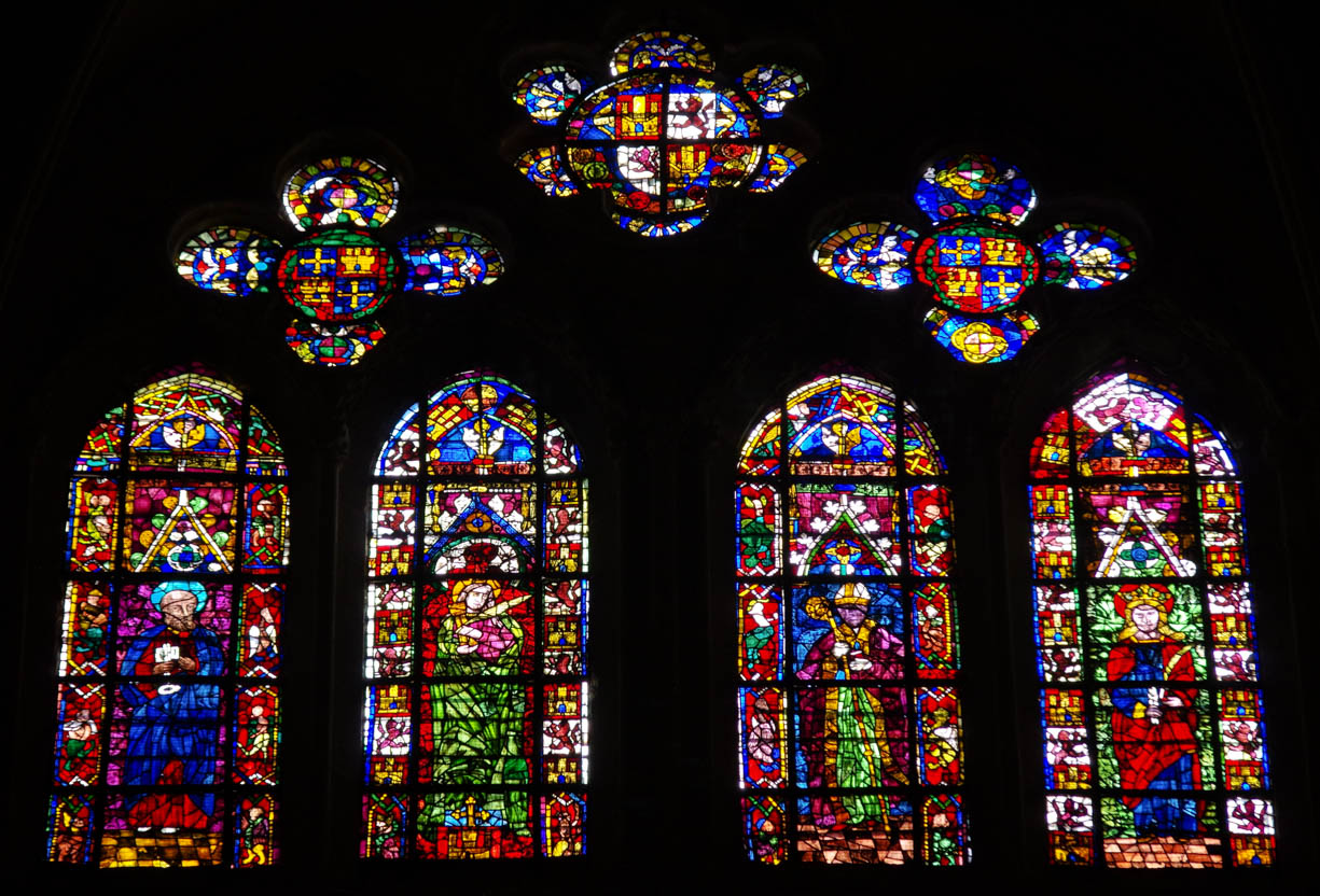 A spectacular stain glass window inside one of the many cathedrals in Spain.