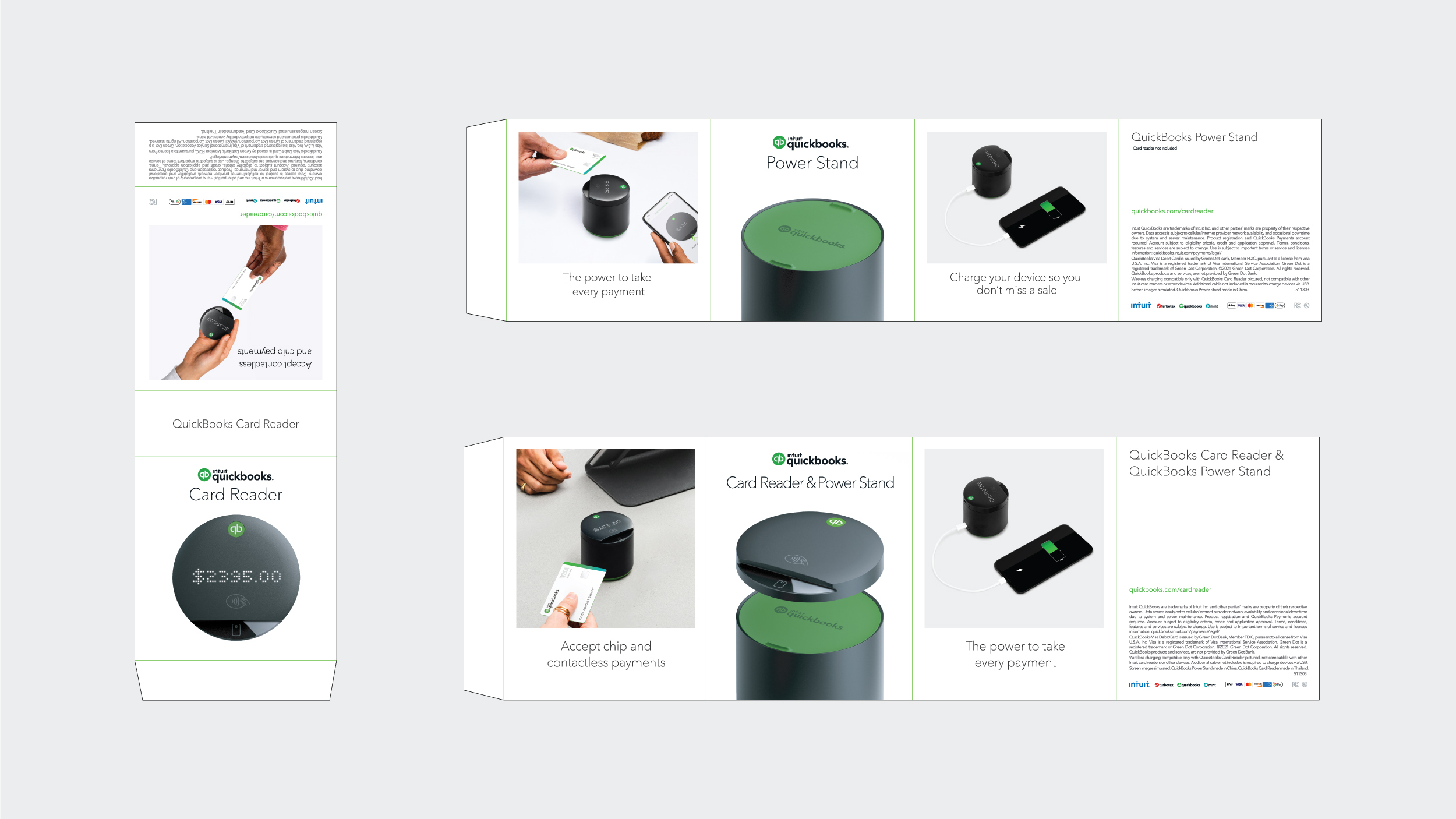 QuickBooks Card Reader and Power Stand Packaging Design Blueprint