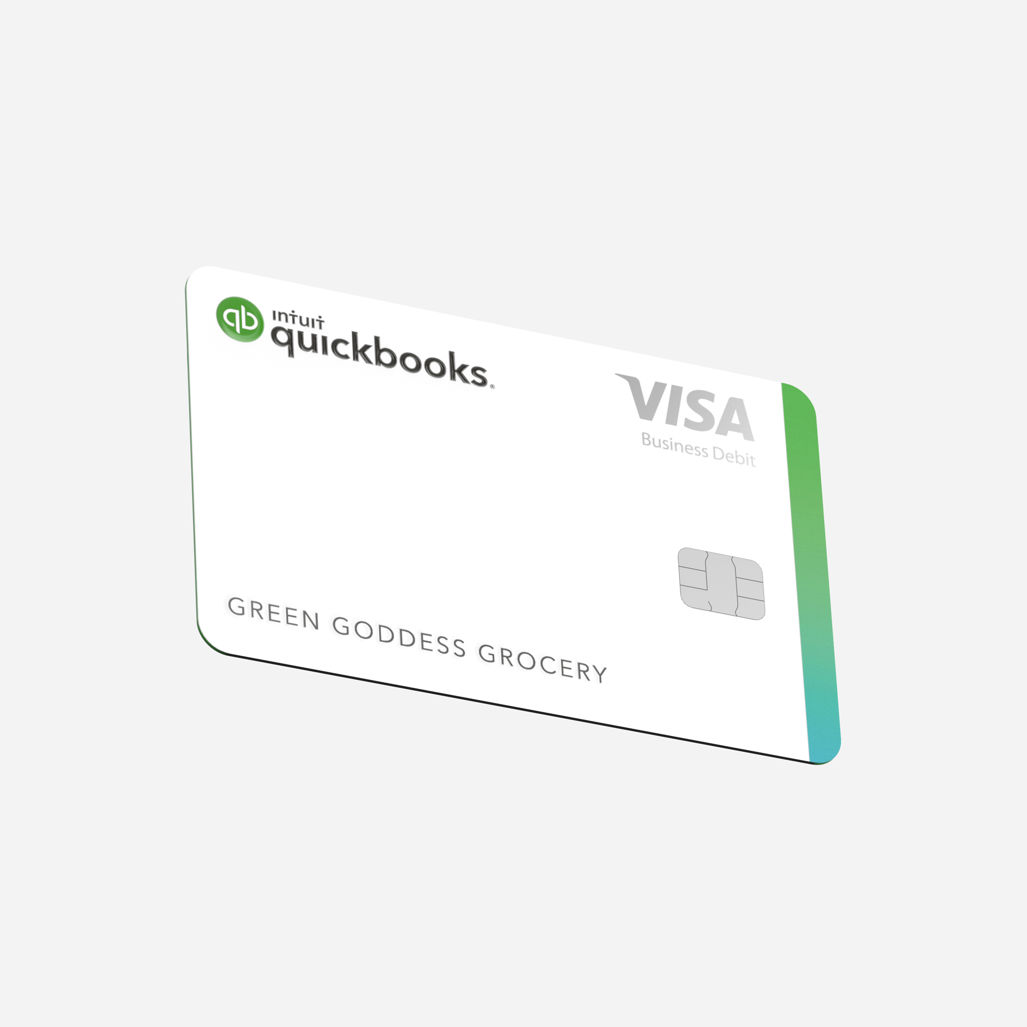 Angled view of Quickbooks Debit Card.