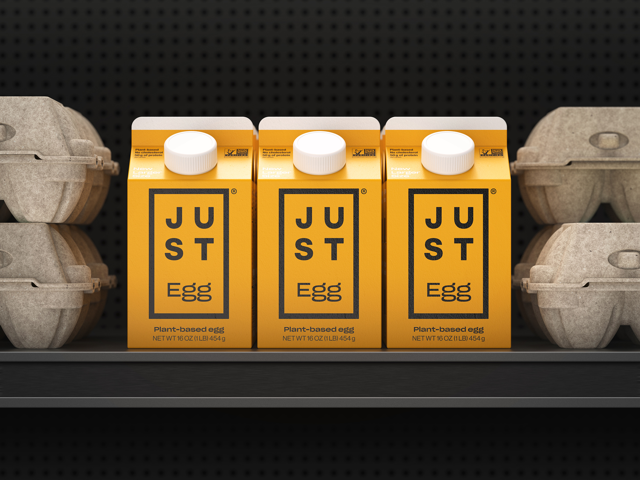 Just Egg cartons on shelf.
