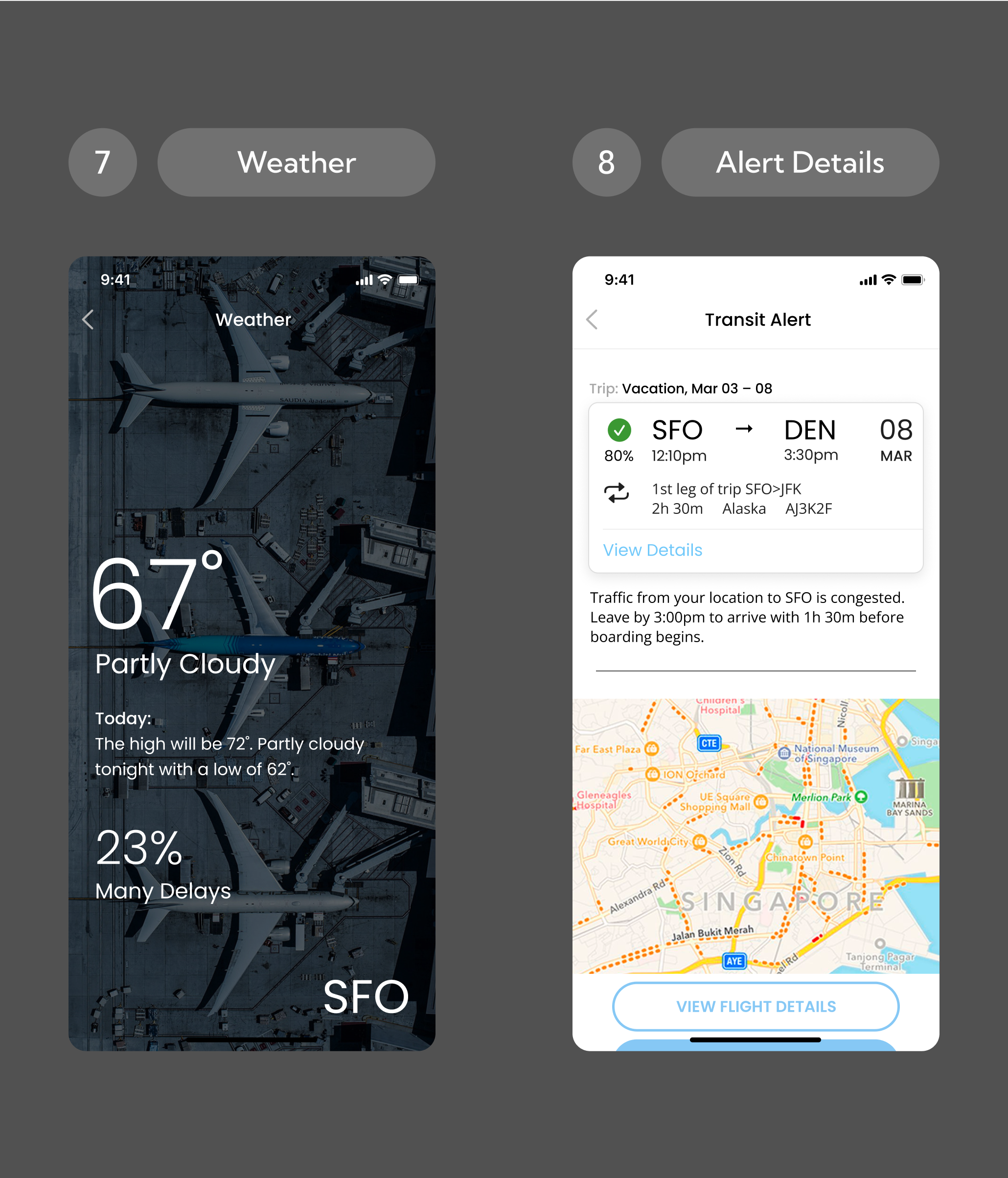 Different state screens from BMPD app.