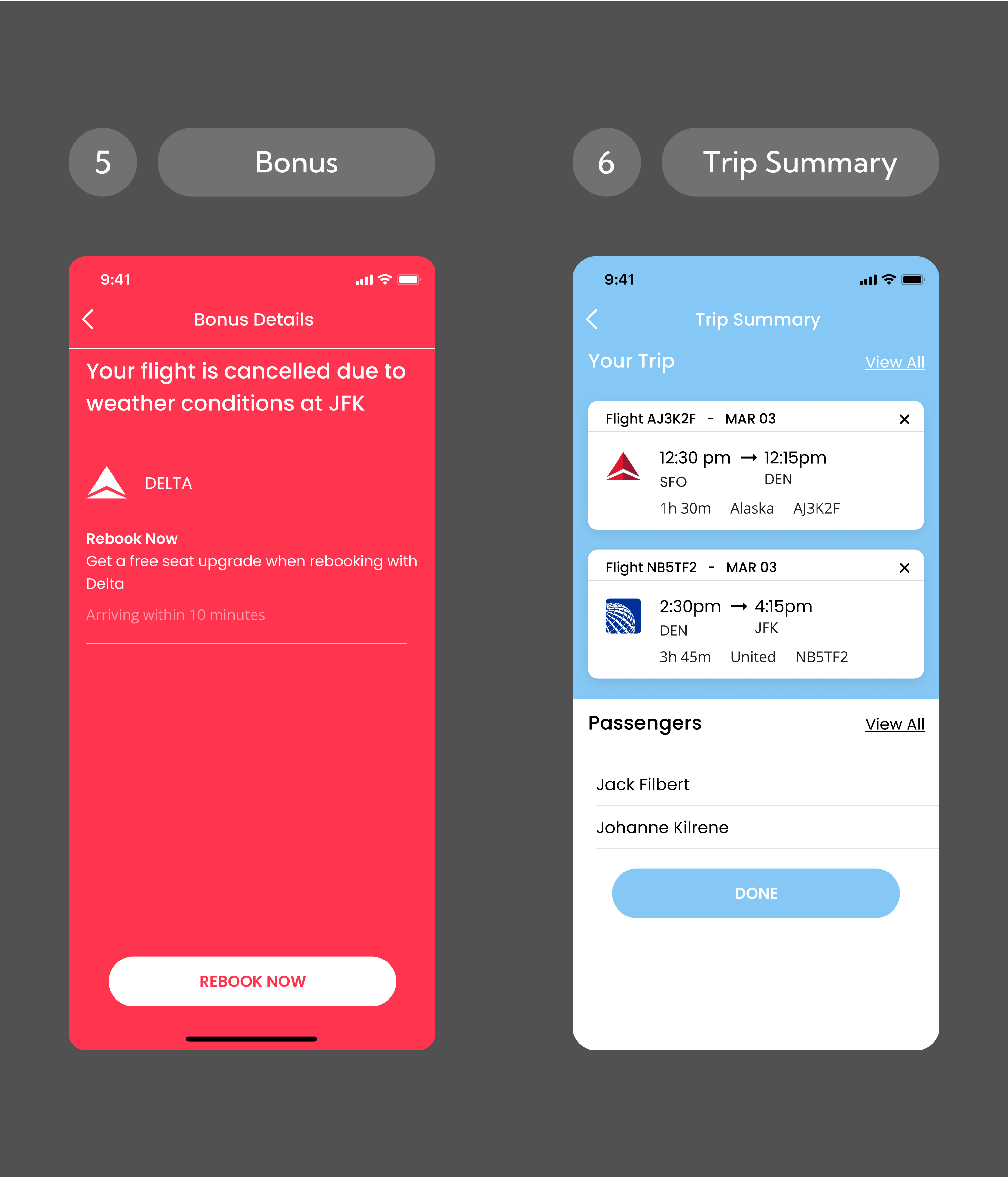 Different state screens from BMPD app.