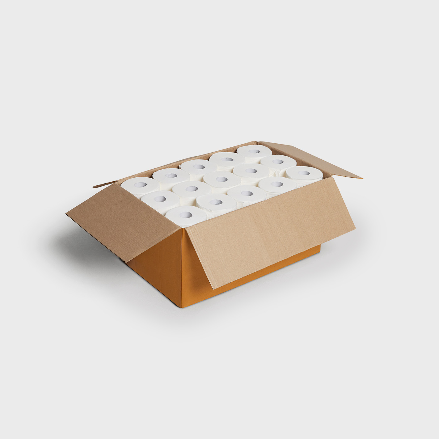 Toilet paper rolls in a box.