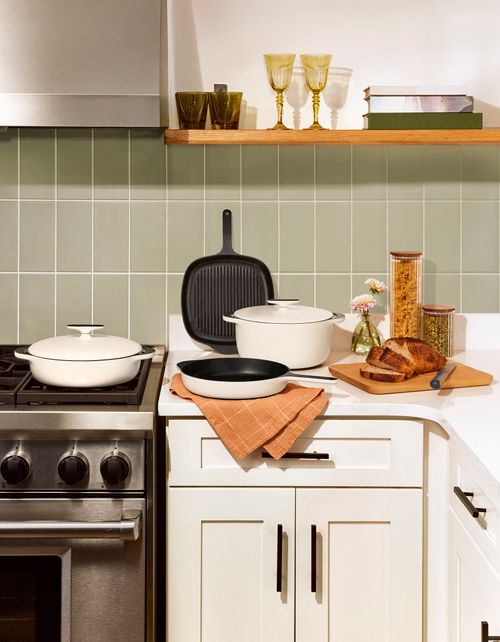 Caraway Cast Iron on kitchen counter.