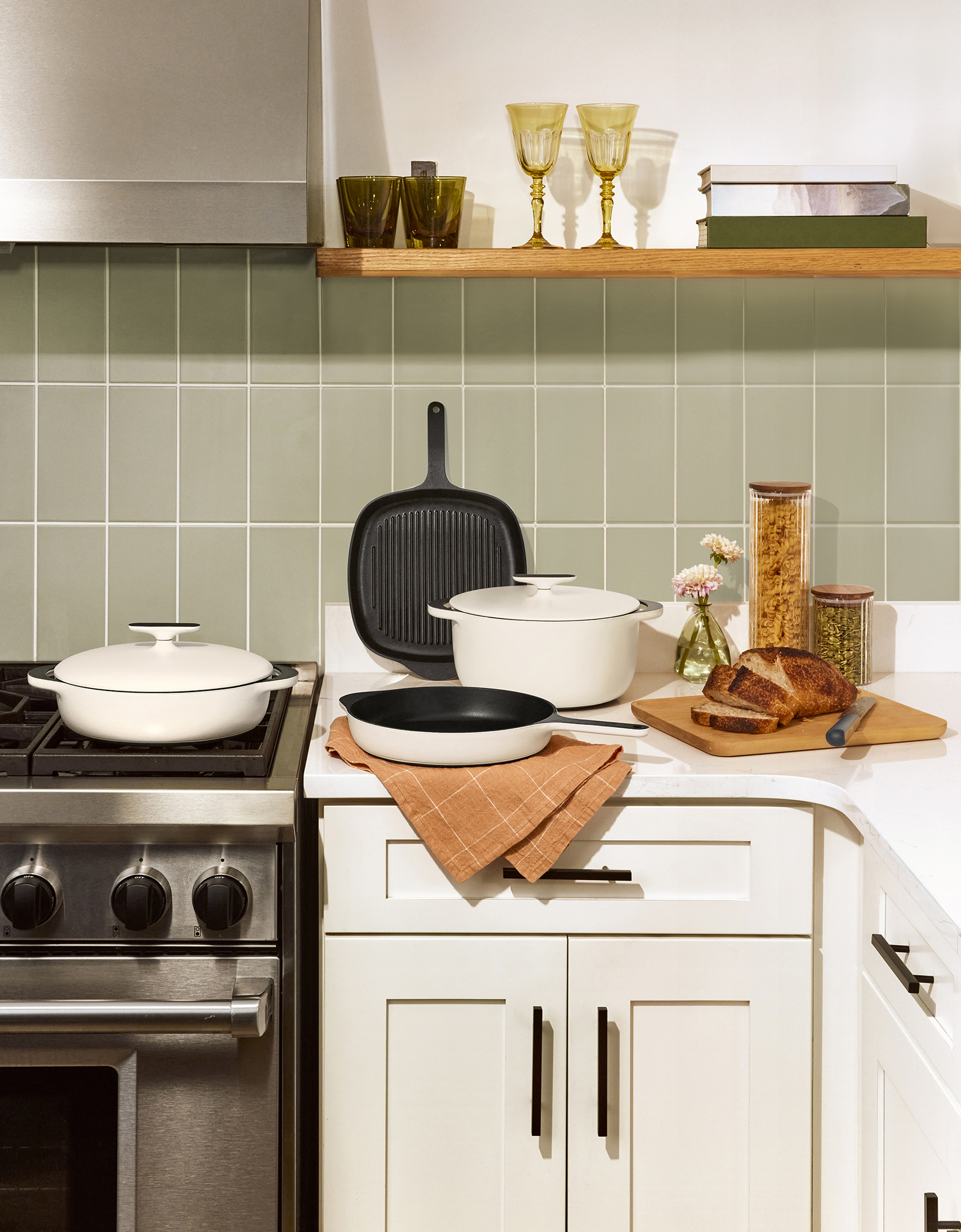 Caraway Cast Iron on kitchen counter.