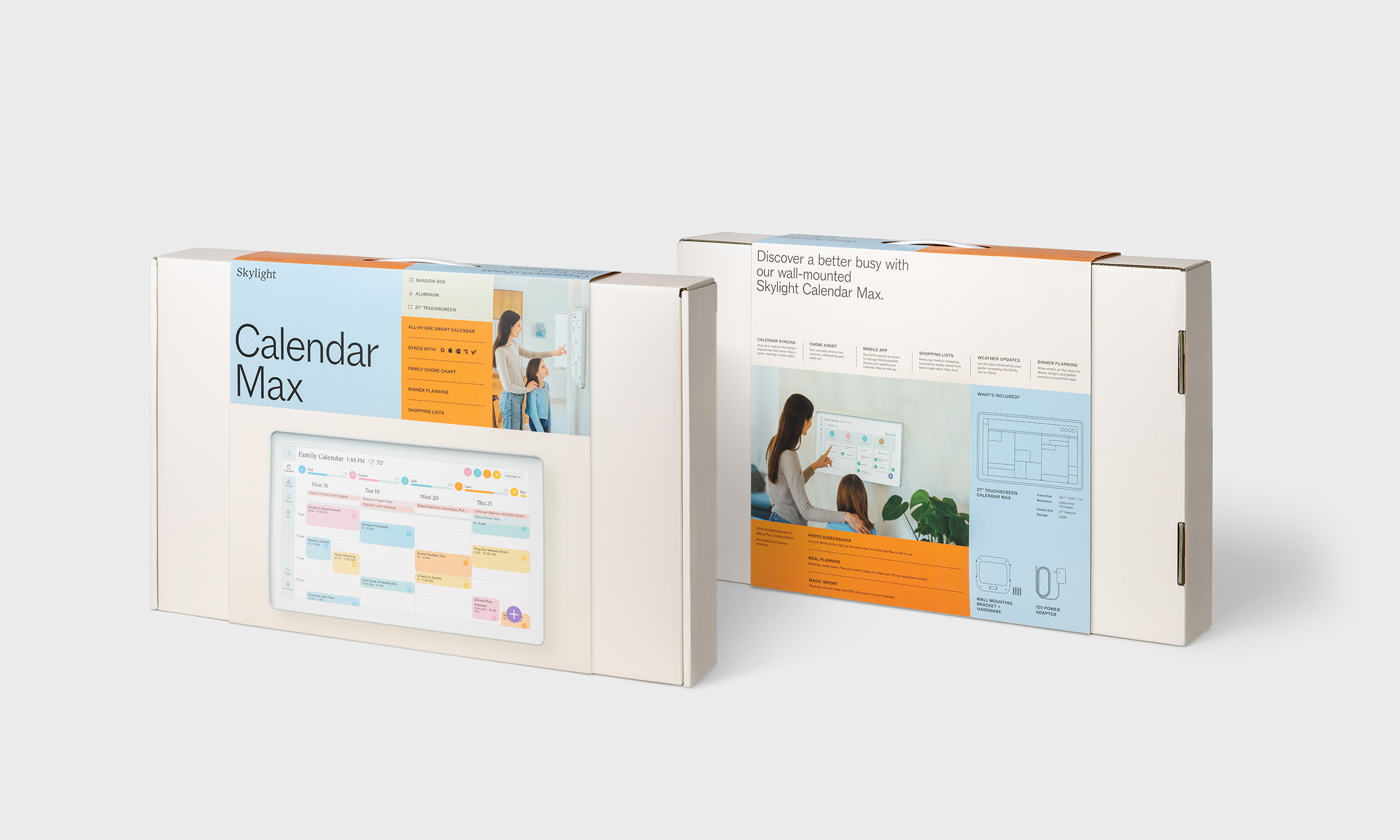 Two Skylight Cal Max packaging boxes showing front and back sides.