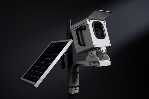 Professional construction time-lapse and livestream camera system with compact 20W solar panel power solution