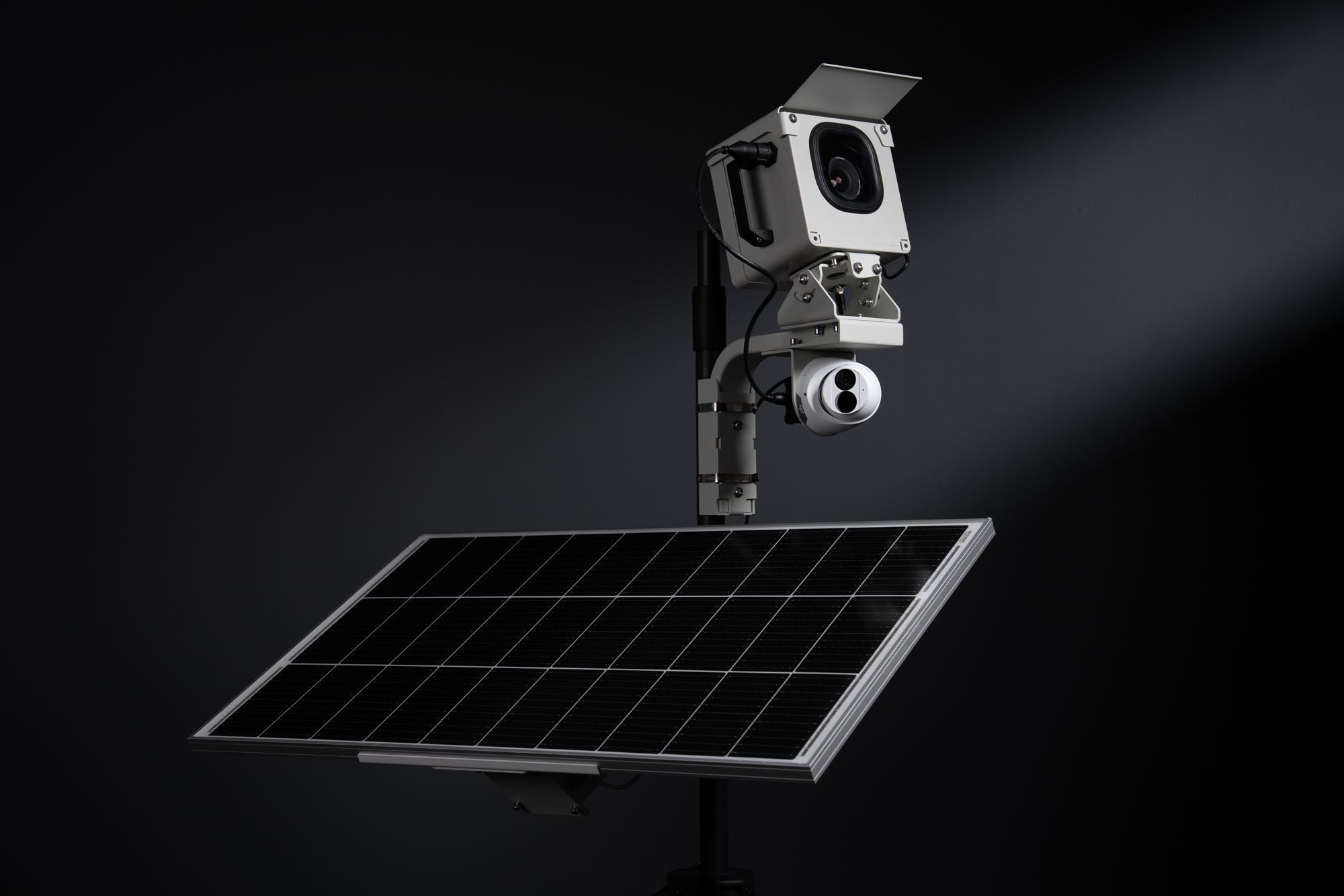 BuildCam two camera combo system with 120 watt solar panel for extended construction site monitoring