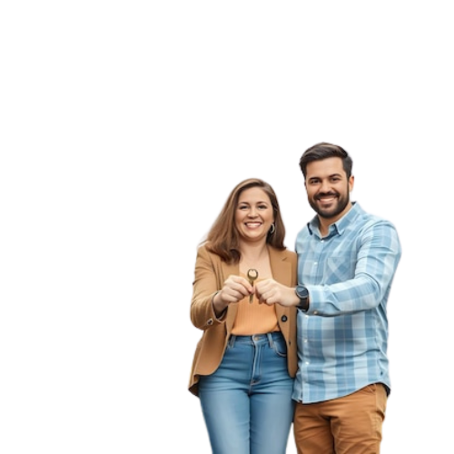 Couple holding keys to their new home that is protected with homeowners insurance