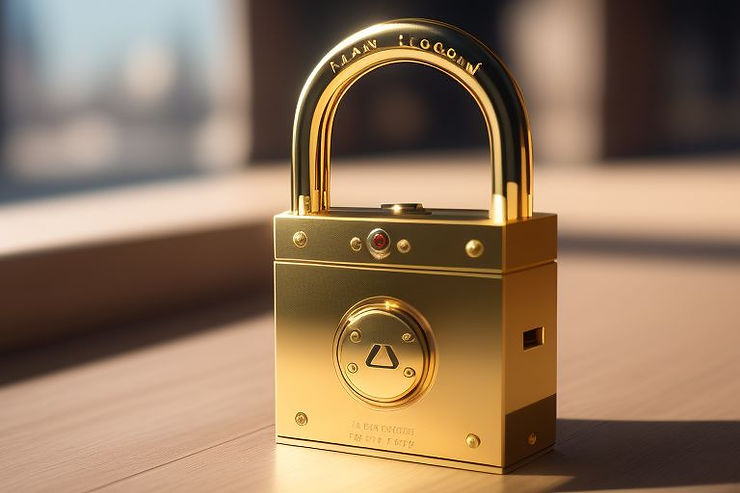A solid gold padlock depicting the cost of security