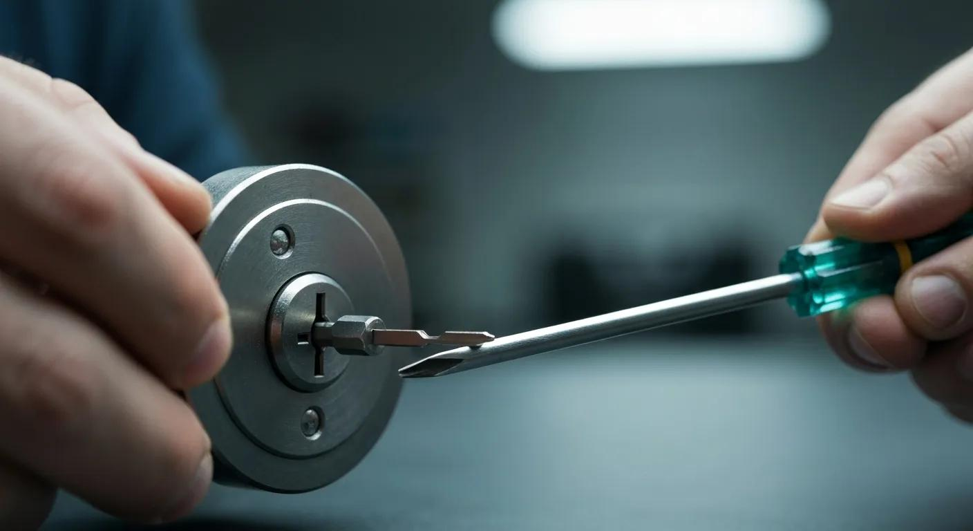 Demonstration of lock bumping technique with a bump key and screwdriver