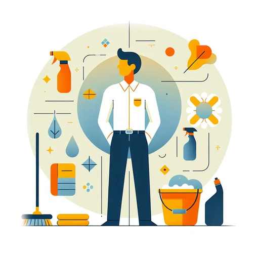 Professional workplace scene showing a Cleaner working in a modern Facilities Services environment. The image represents the professional setting and responsibilities of the role.