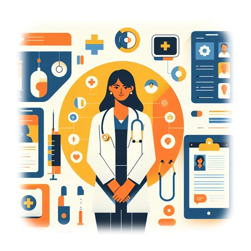 Professional workplace scene showing a Nurse Practitioner working in a modern Healthcare environment. The image represents the professional setting and responsibilities of the role.