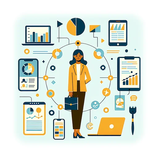 Professional workplace scene showing a Sales Executive working in a modern Professional Services environment. The image represents the professional setting and responsibilities of the role.
